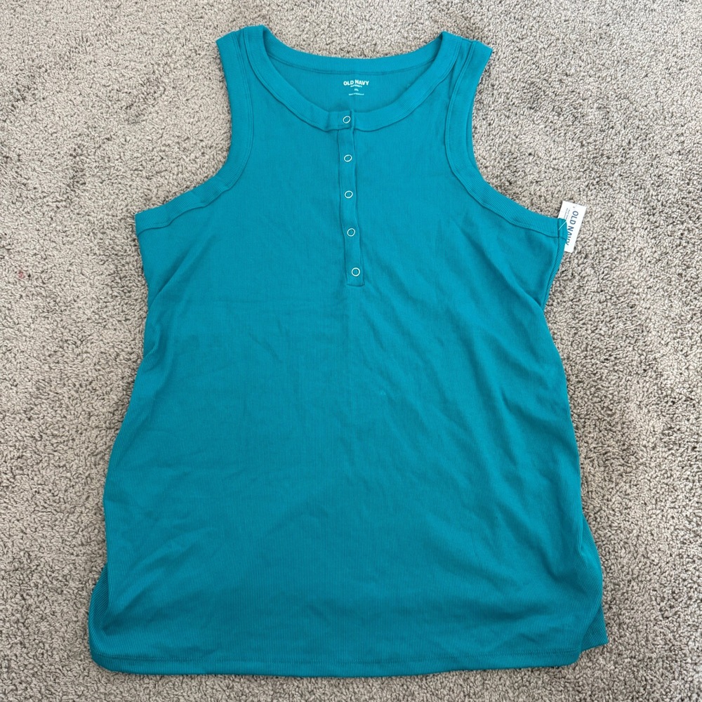 Old Navy Maternity Henley Tank Top Teal Blue Ribbed Knit Size XXL